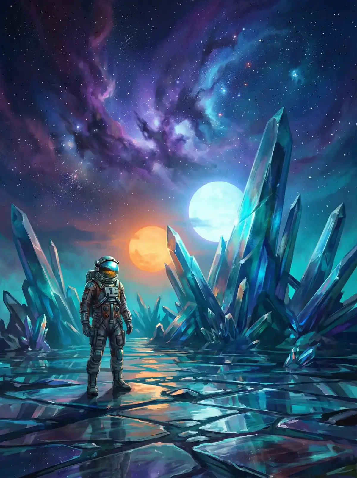 花都影视- - 异星探索者在结晶星球表面行走